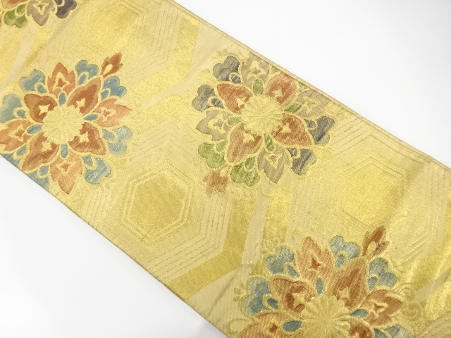 JAPANESE KIMONO / ANTIQUE FUKURO OBI / SILK / SAGANISHIKI / WOVEN KIKKO PATTERN